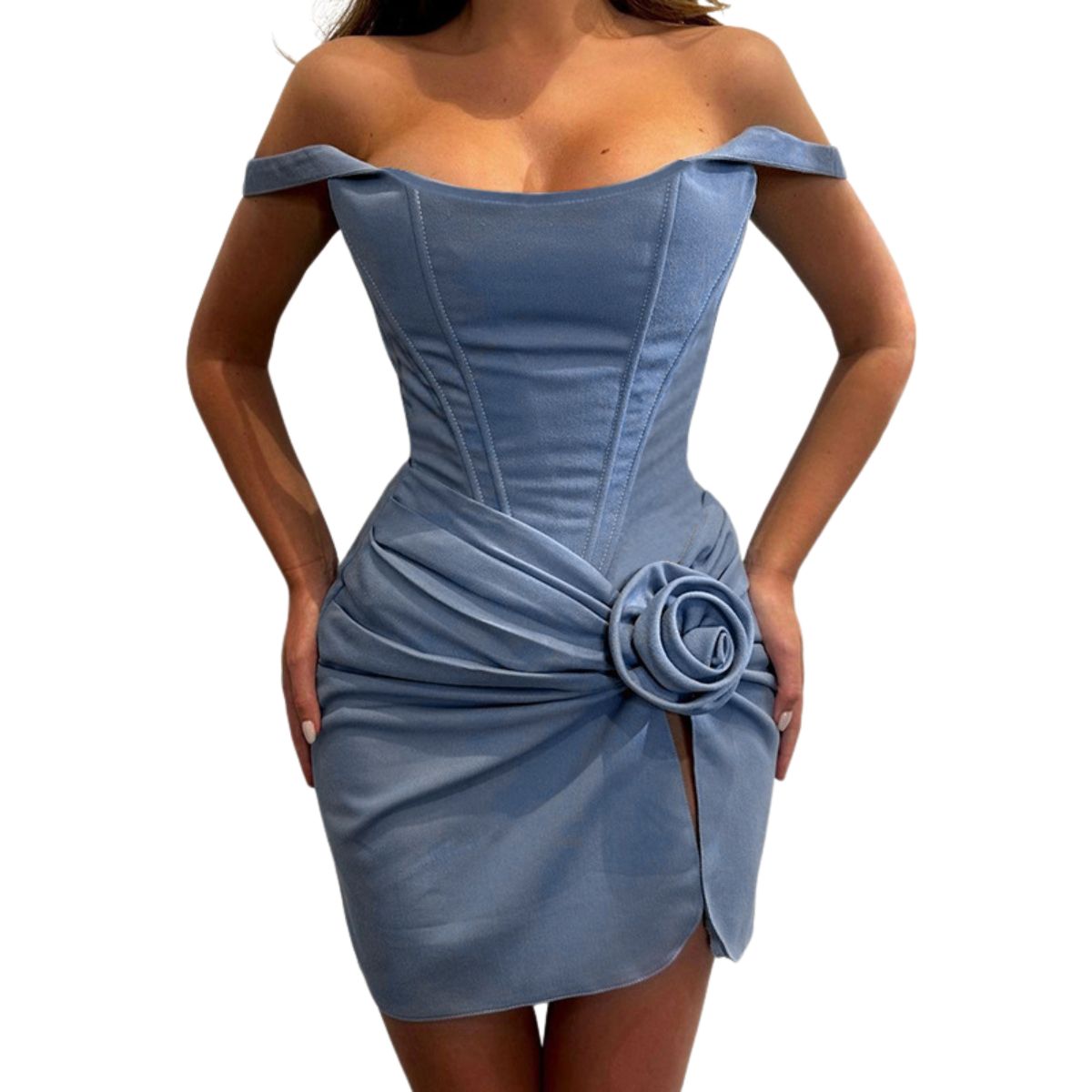 Vestido mini de mezclilla con apliques florales