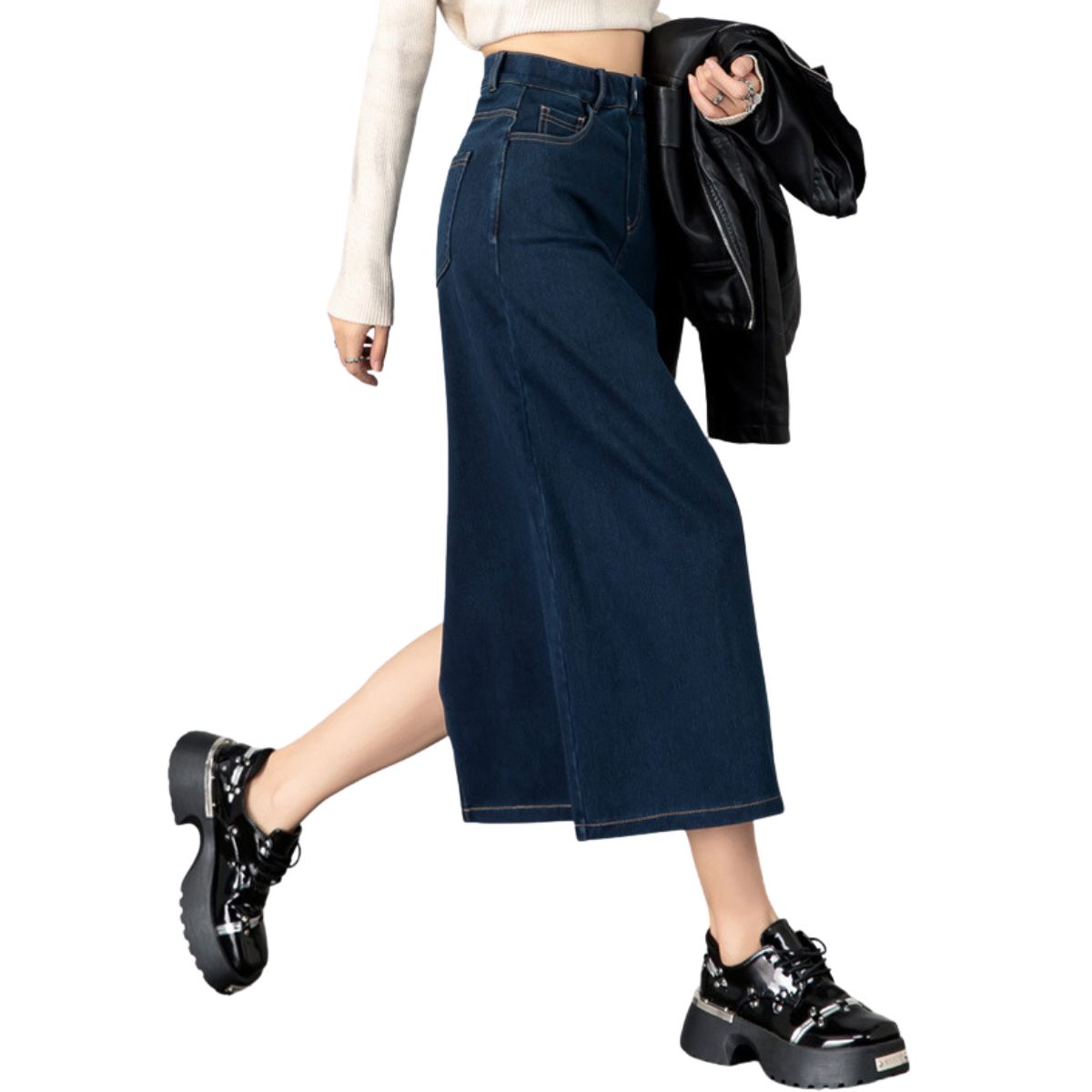 Women's Straight-Cut Jersey Denim Midi Skirt