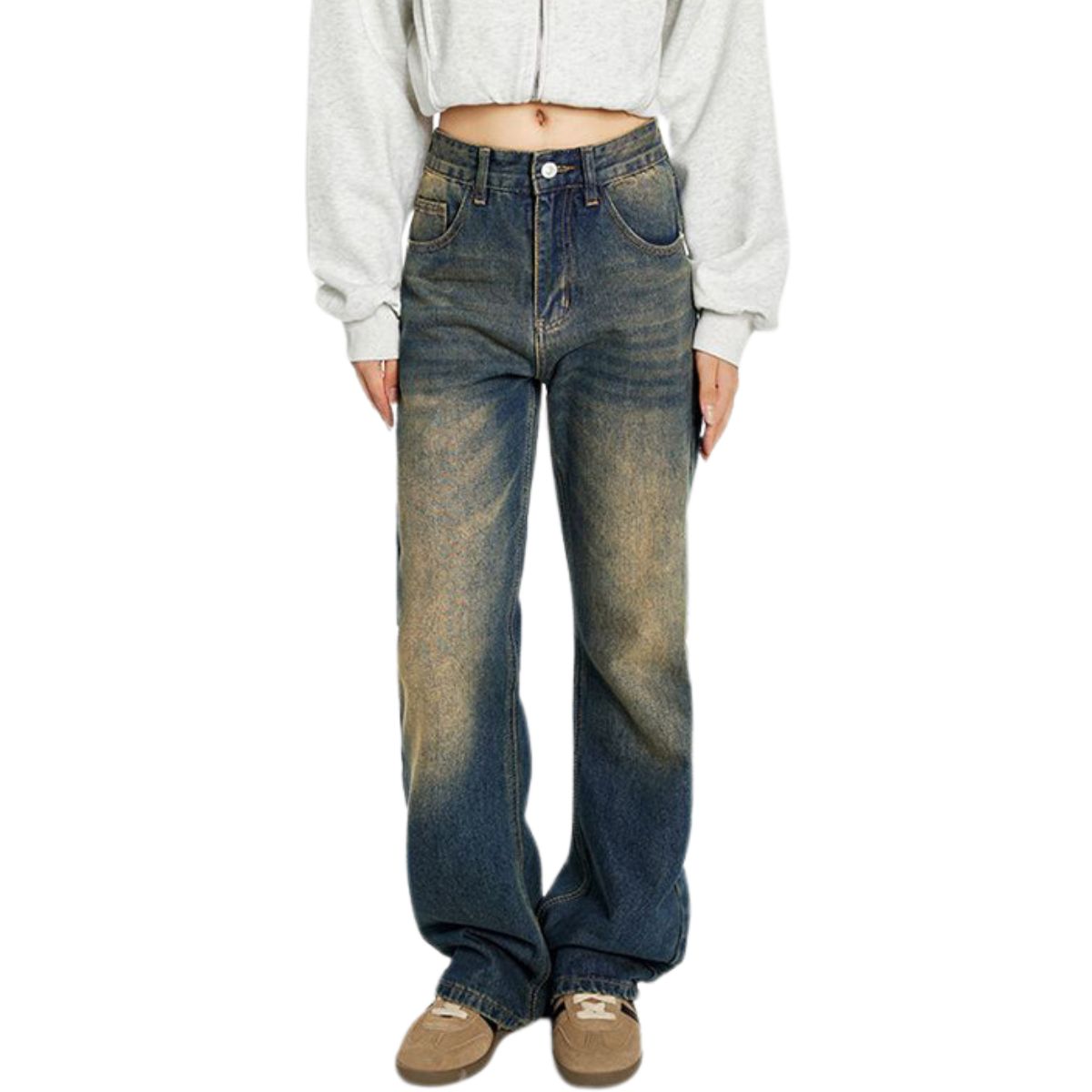 Mud WashedRelaxed Fit Vintage Wash Denim Jeans