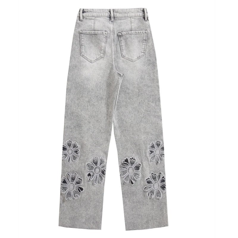 Risen Jeans Beaded-Embroidered Floral Cut-Out Ankle Jeans