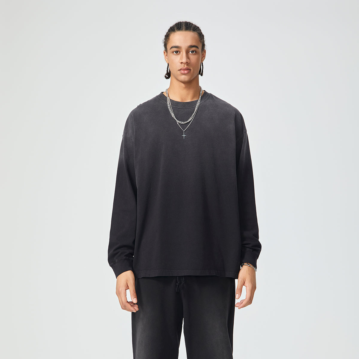 Crew Neck Stone Wash Long Sleeves Tee