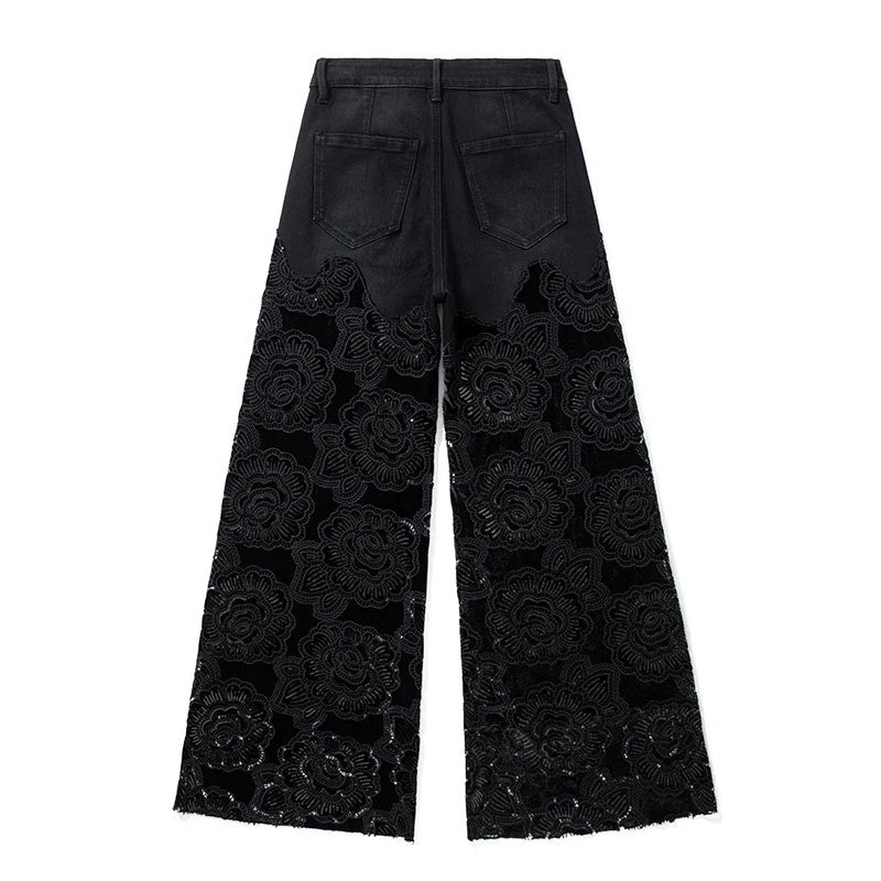 Risen Jeans Patchwork Floral-Embroidered Sequined Bootcut Jeans