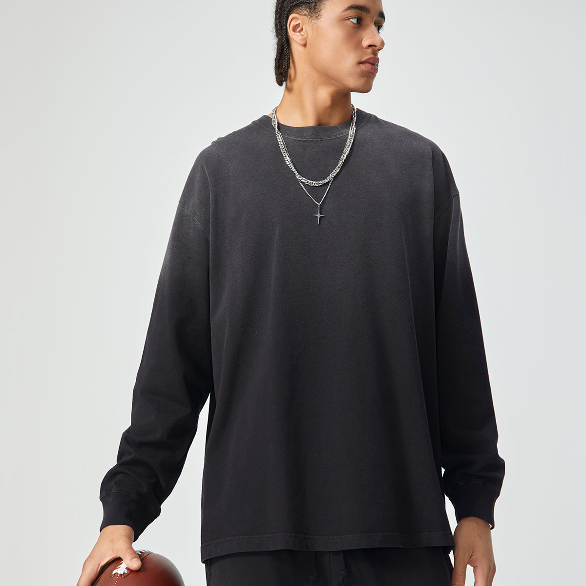Crew Neck Stone Wash Long Sleeves Tee