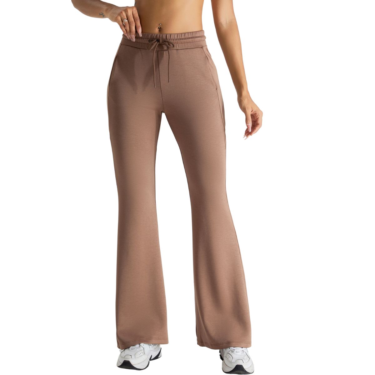Drawstring-Waist Flare Workout Pants
