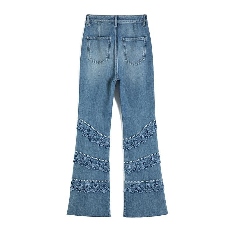 Risen Jeans Pearl-Embellished Embroidered Patchwork Cut-Out Jeans