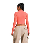 Mock Neck Curved-Hem Long-Sleeve Top