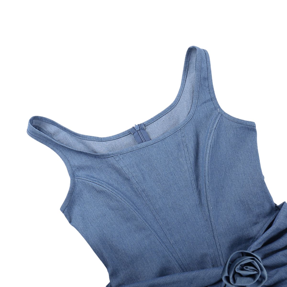 Vestido mini de mezclilla con apliques florales