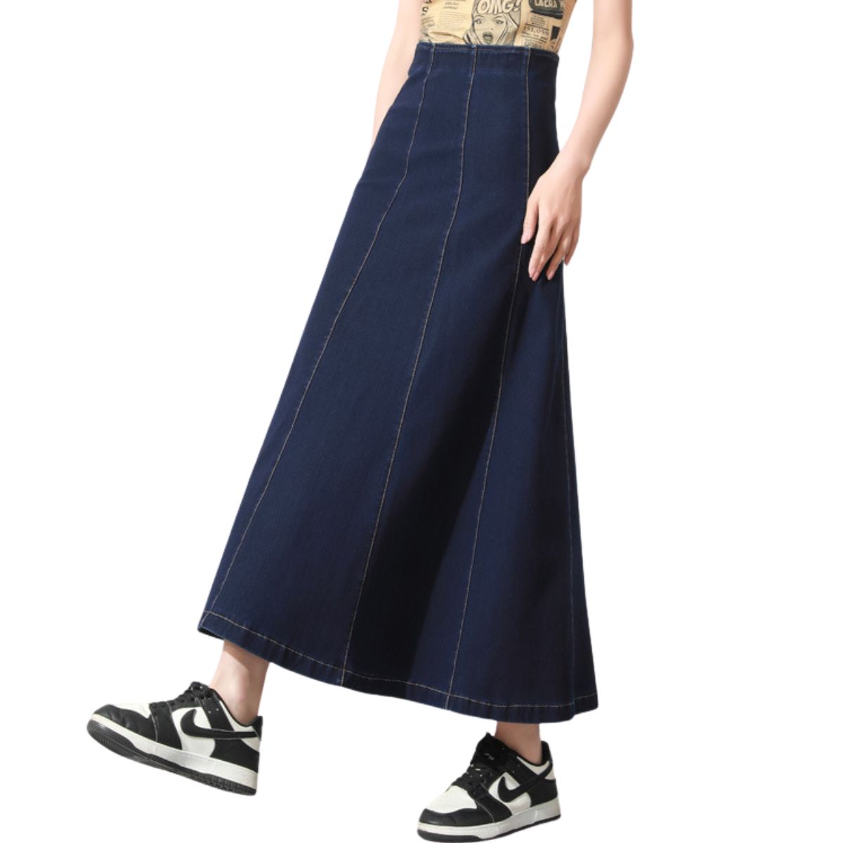 High-Waisted A-Line Maxi Knit Denim Skirt