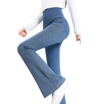 High-Waist Knit Denim Flare Pants