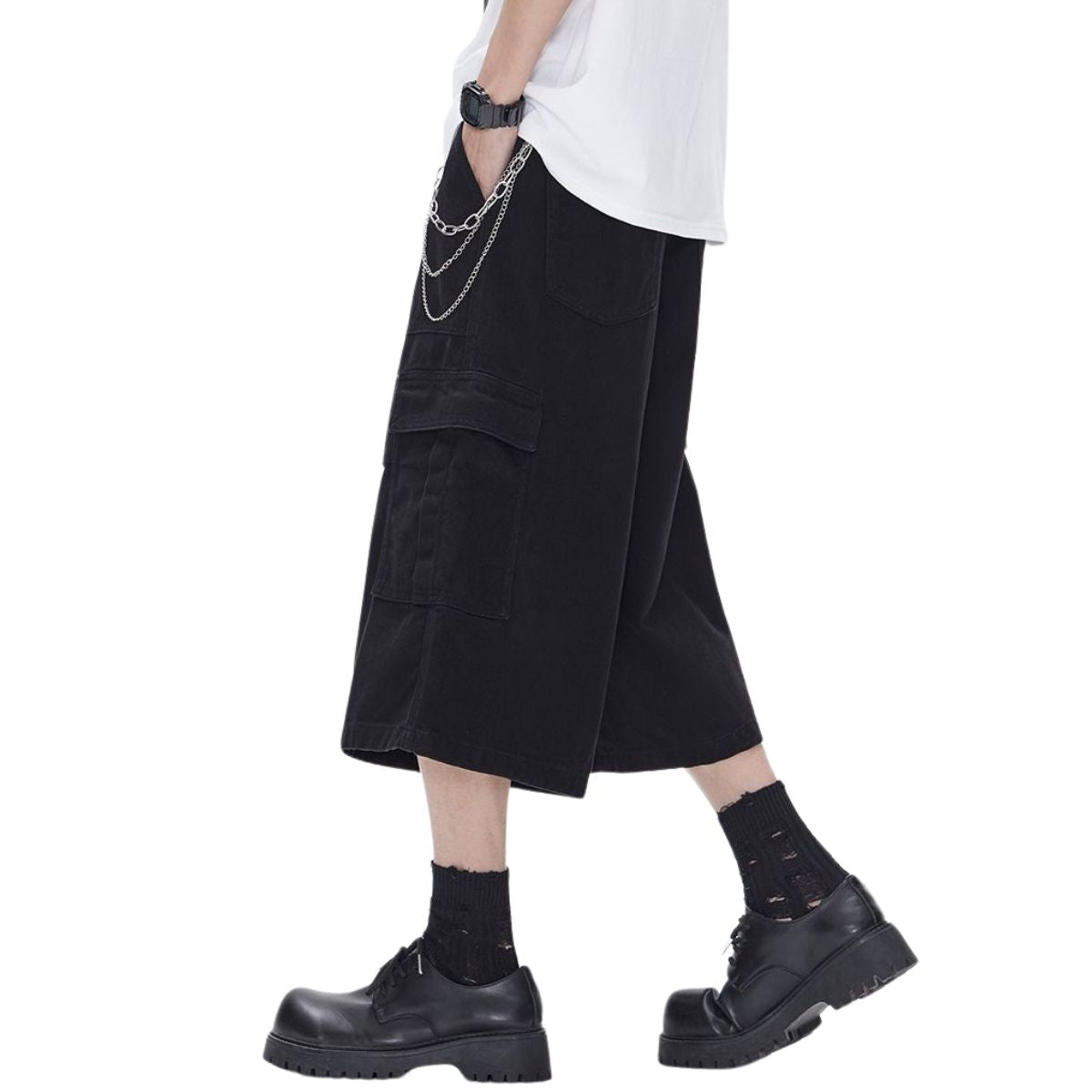 Pantalones cargo anchos y tobilleros de color liso