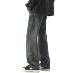 Drawstring Waist Straight-Leg Vintage Washed Jeans