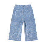 Floral Lace-Cut Cropped Denim Pants