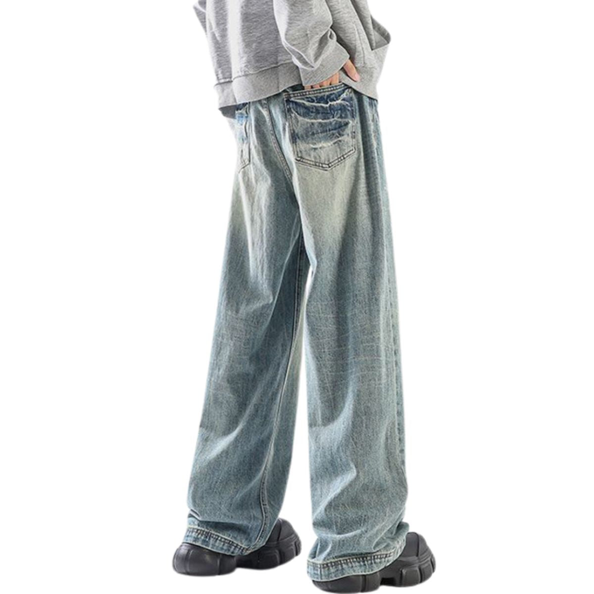 Mud Washed3D Crinkle Tie-Dye Wide-Leg Denim Jeans