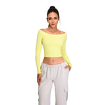 Off-Shoulder Seamless Long-Sleeve Crop Tee
