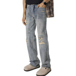 Vintage-Wash Ripped Denim Pants