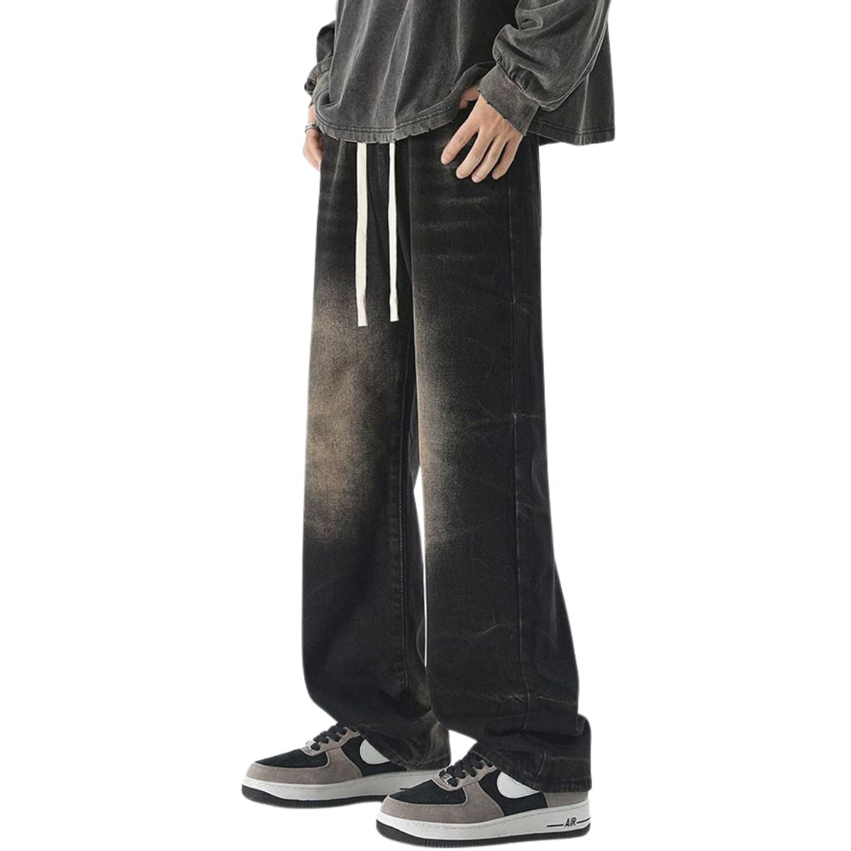 Vaqueros vintage lavados con cintura con cordón