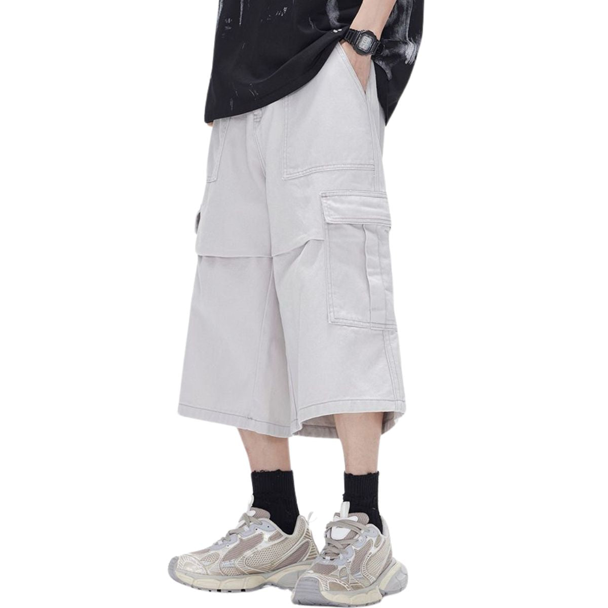 Pantalones cargo anchos y tobilleros de color liso