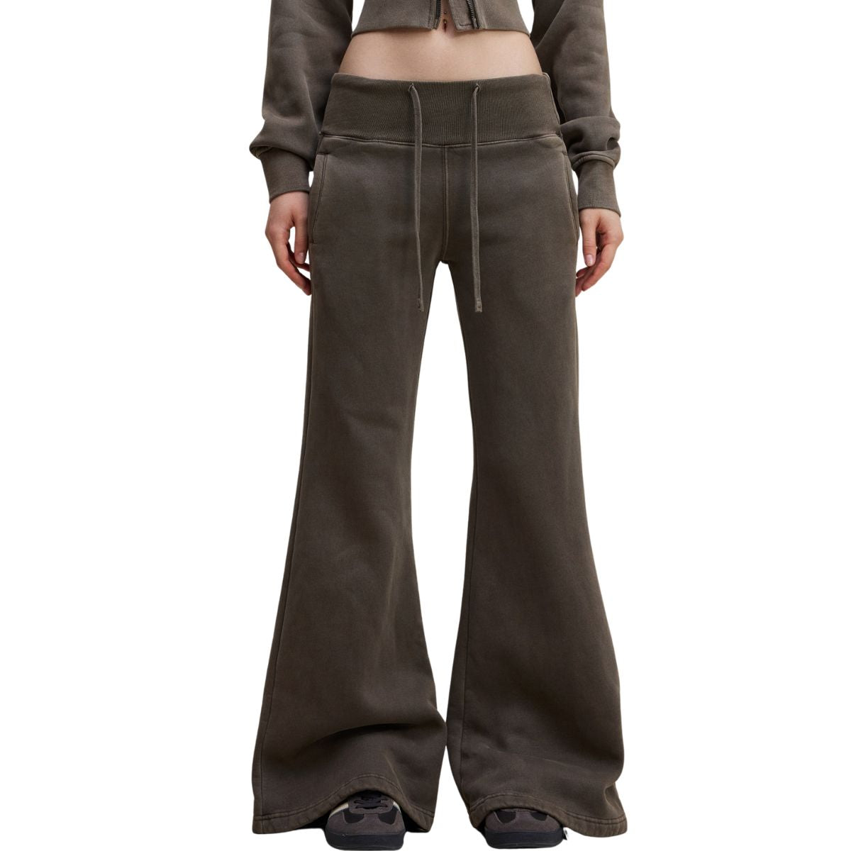 Low-Rise Washed Fleece Flare Sweatpants