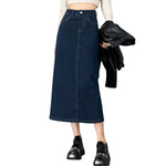 Women's Straight-Cut Jersey Denim Midi Skirt