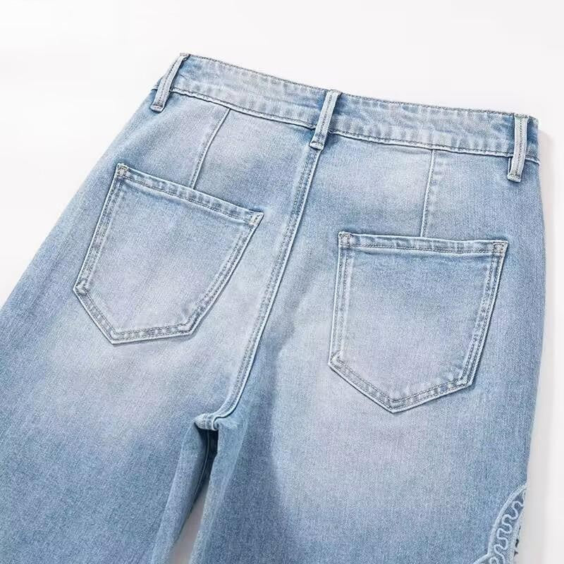 Risen Jeans Lightweight Embroidered Cut-Out Bootcut Jeans