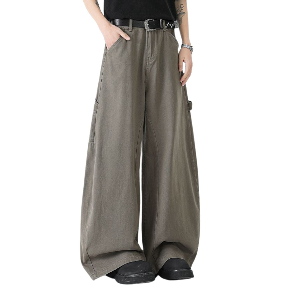 Barrel-Leg Cotton Utility Trousers