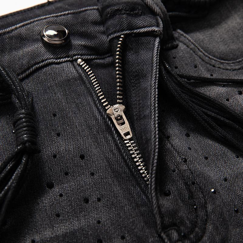 Embroidered & Rhinestone-Transferred Denim Skirt