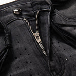 Embroidered & Rhinestone-Transferred Denim Skirt