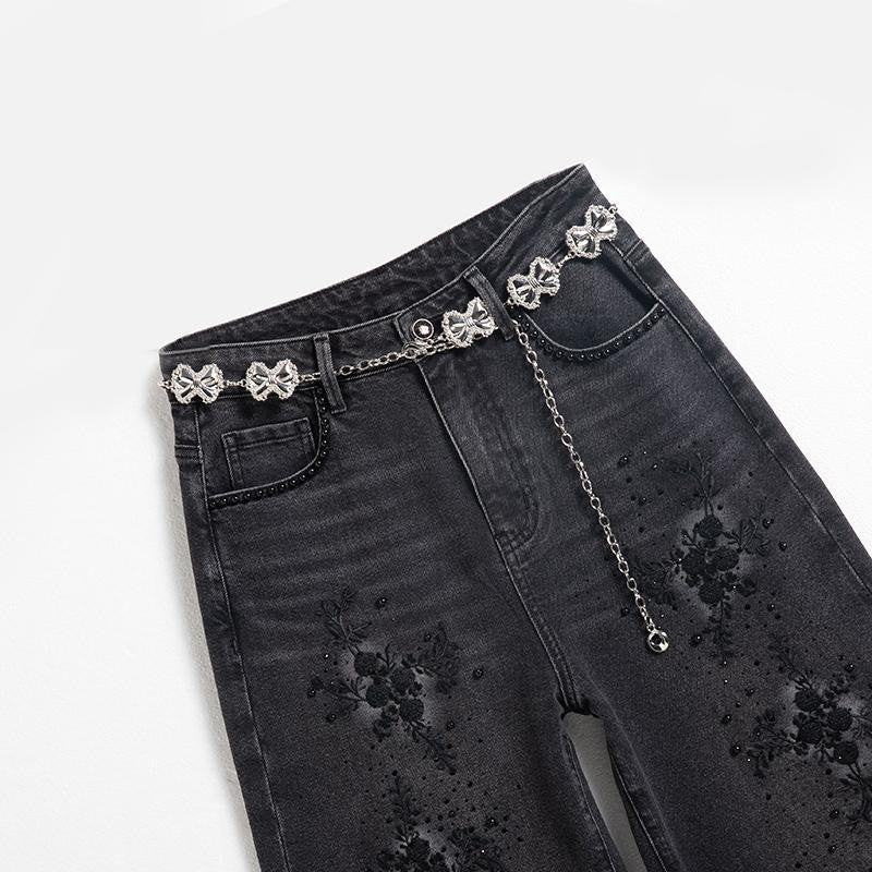Risen Jeans Pearl-Beaded & Rhinestones-Transferred Embroidered Jeans