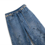 Risen Jeans Rhinestone-Transferred & Embroidered Cut-Out Jeans