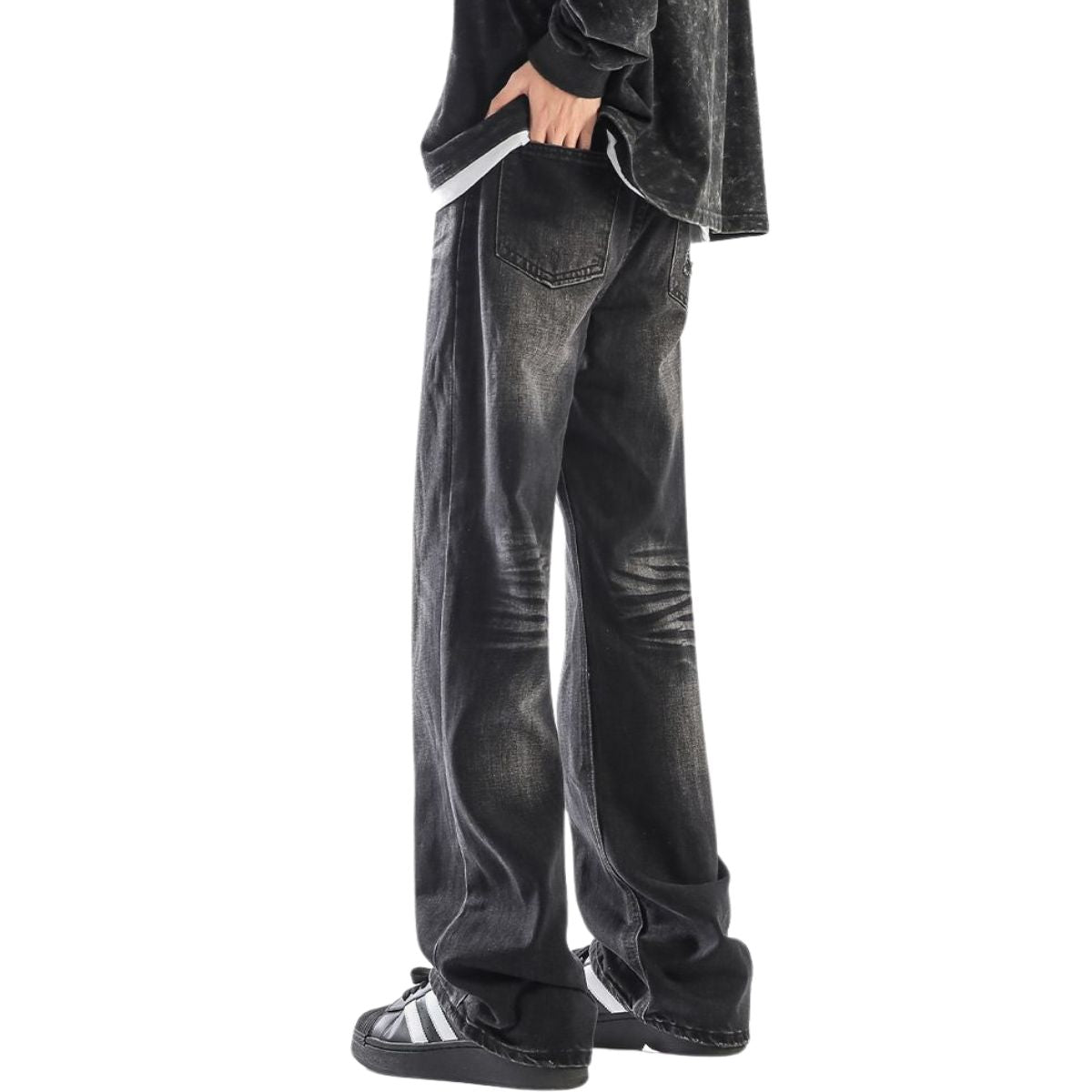 Relaxed Fit Whisker Ripped Denim Jeans