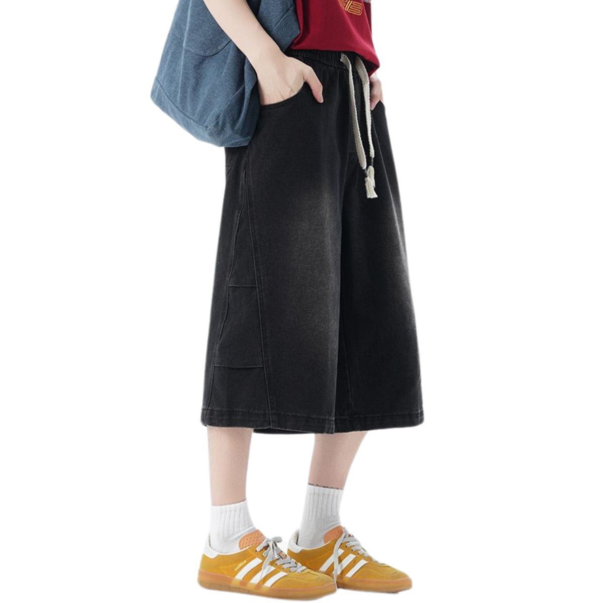 Pantalones vaqueros lavados de pierna ancha y corte cropped