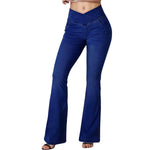 Crossover Waist Knit Denim Bootcut Pants