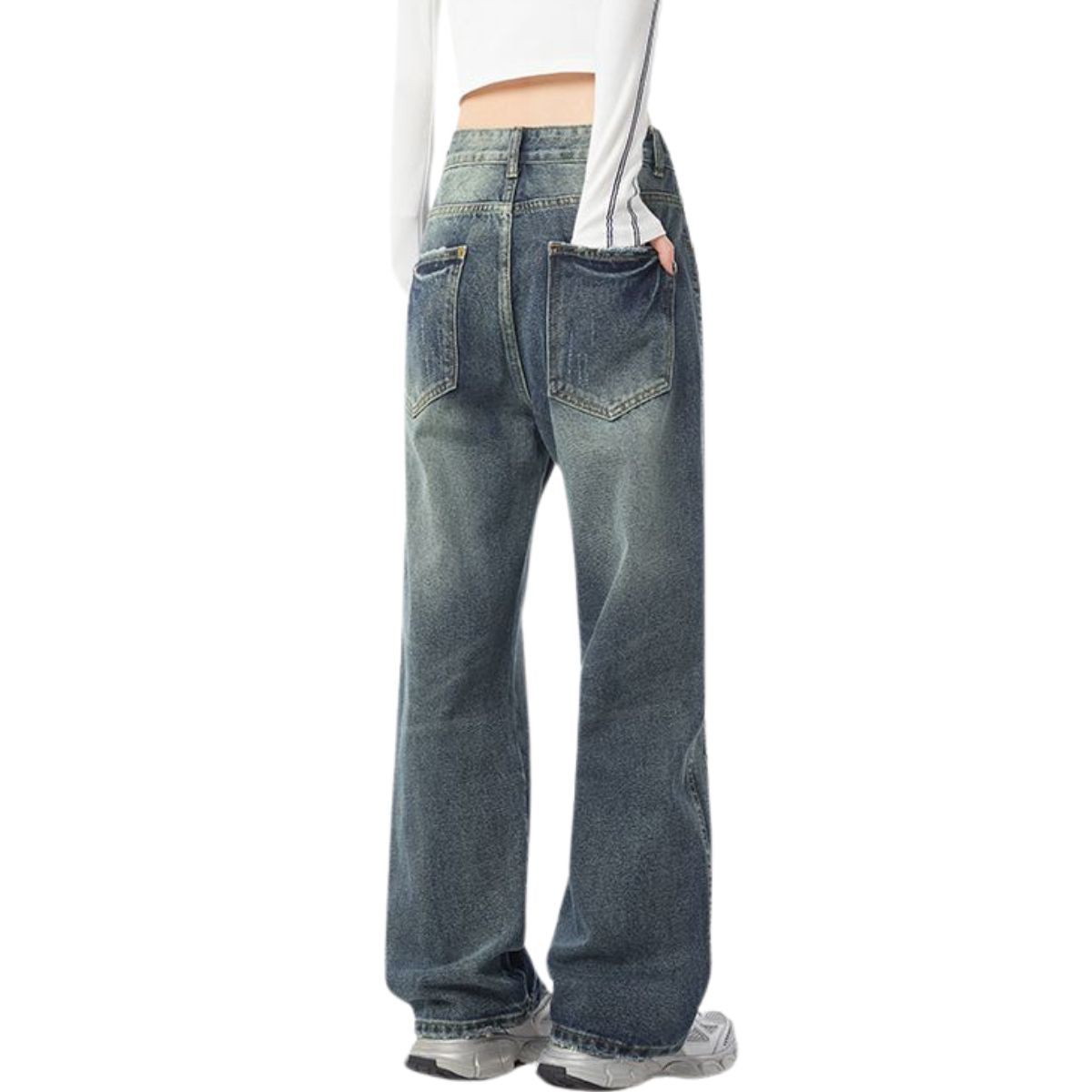 Risen Jeans Relaxed Fit Distressed Hem Ripped Jeans