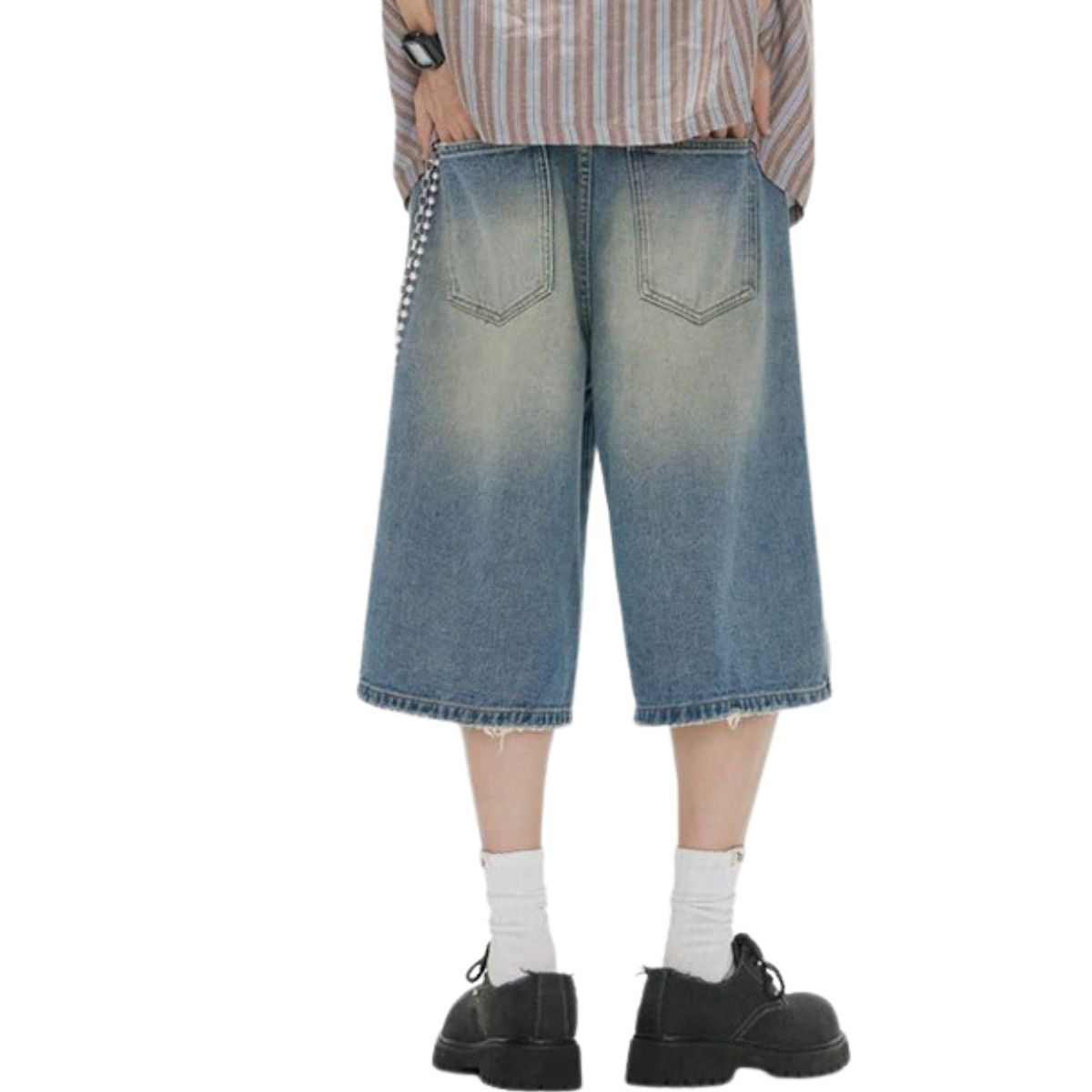 Vaqueros desgastados de pierna ancha y corte cropped