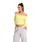 Off-Shoulder Seamless Long-Sleeve Crop Tee