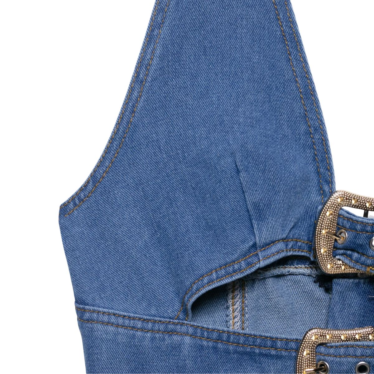 Minivestido halter de mezclilla con cortes