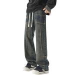 Drawstring Waist Straight-Leg Vintage Washed Jeans