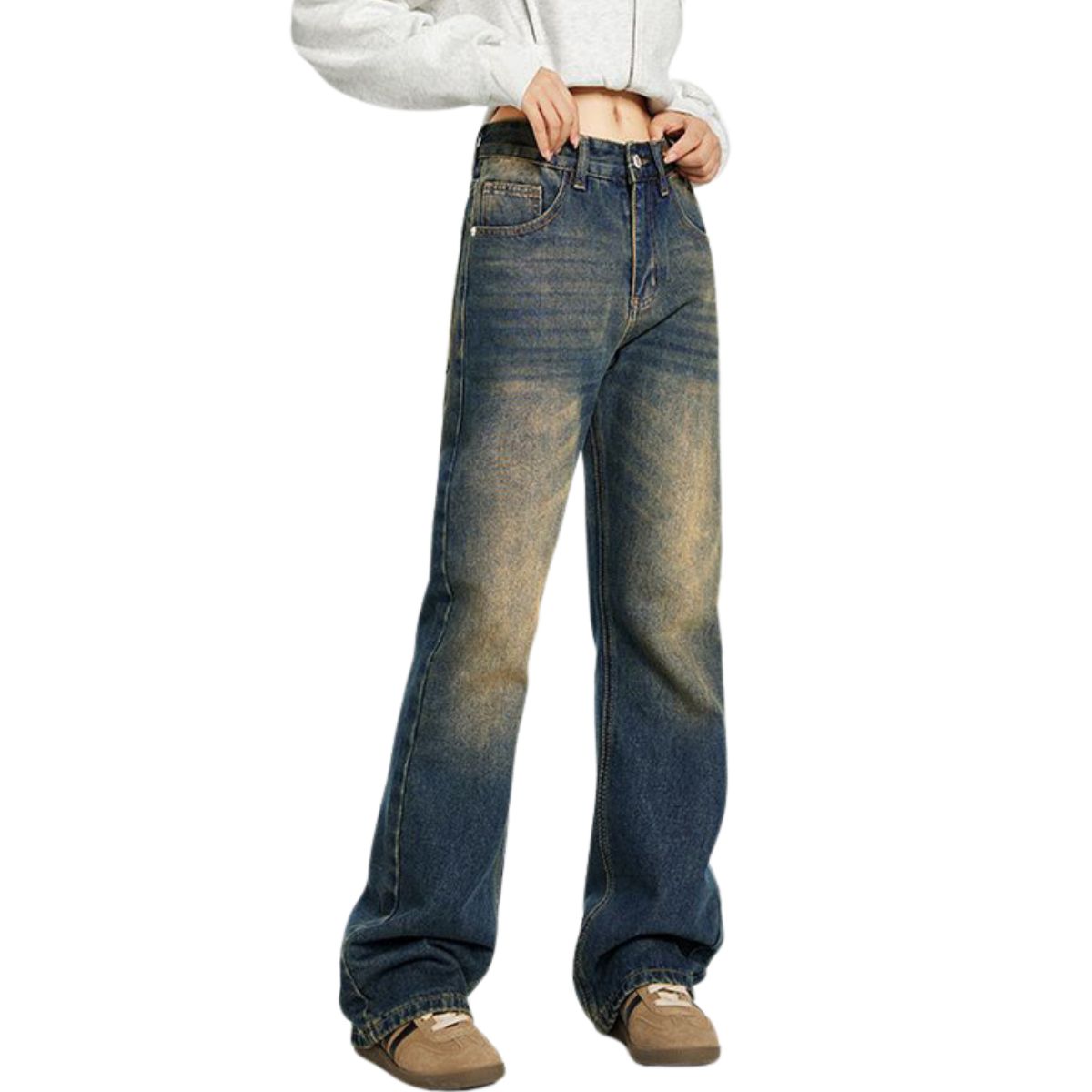 Mud WashedRelaxed Fit Vintage Wash Denim Jeans