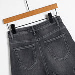 Asymmetric Heavy Embroidered Denim Shorts