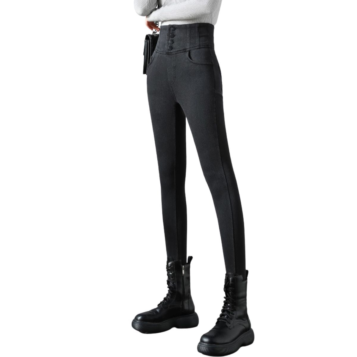 High-Waisted Button-Front Skinny Jeggings