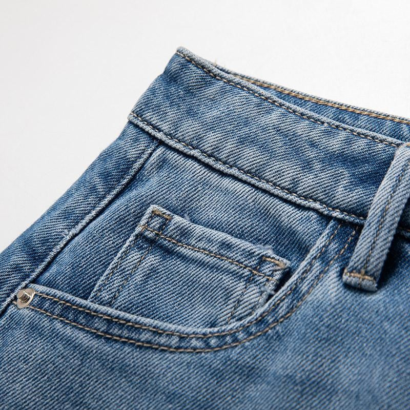 Embroidered Patchwork Cut-Out Denim Skirt