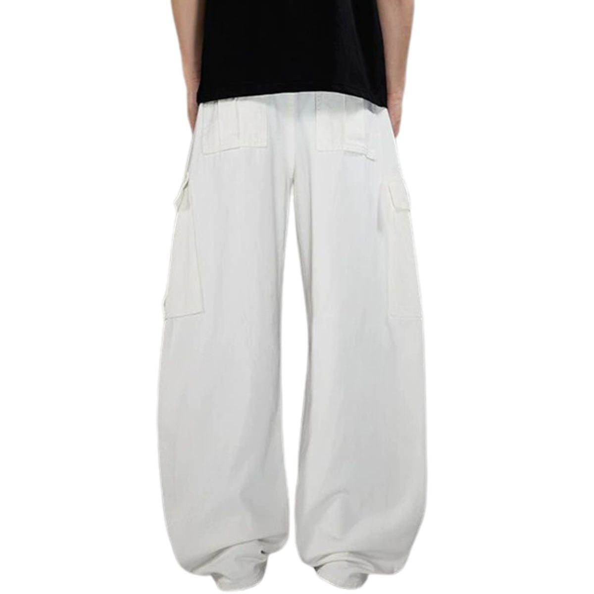 White Barrel-Leg Utility Cargo Pants
