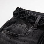 Embroidered & Rhinestone-Transferred Denim Skirt