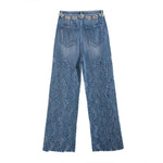 Risen Jeans Rhinestone-Transferred & Embroidered Cut-Out Jeans