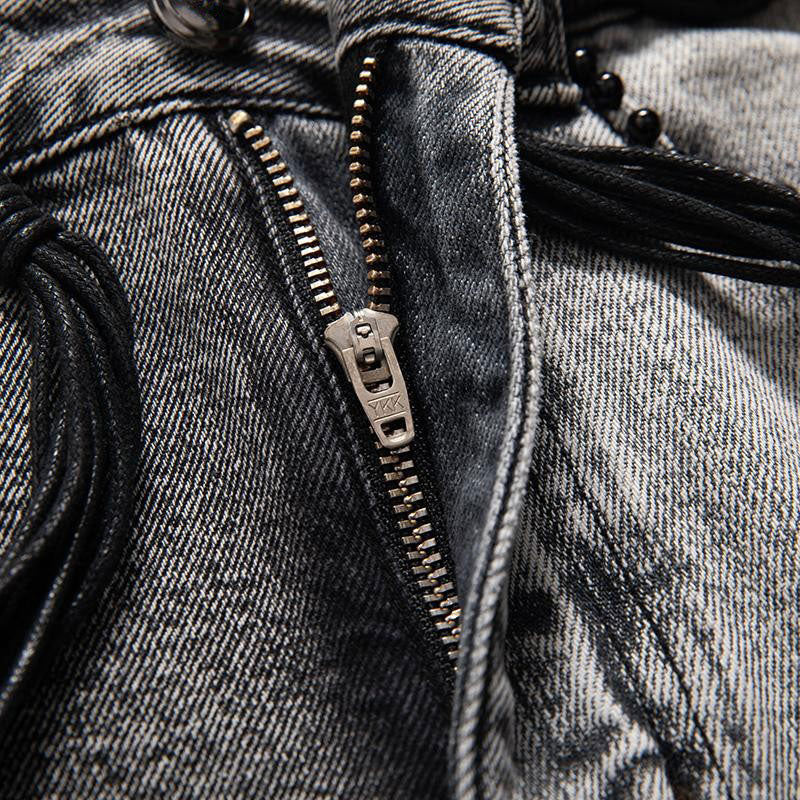 Falda vaquera con bordado de perlas y lavado vintage