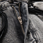 Falda vaquera con bordado de perlas y lavado vintage