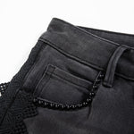 Risen Jeans Rhinestones & Pearls Embroidery Patchwork Ankle Jeans