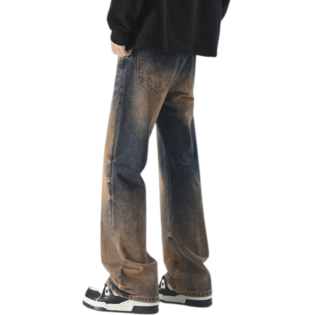 Mud Washed Whisker Baggy Denim Jeans