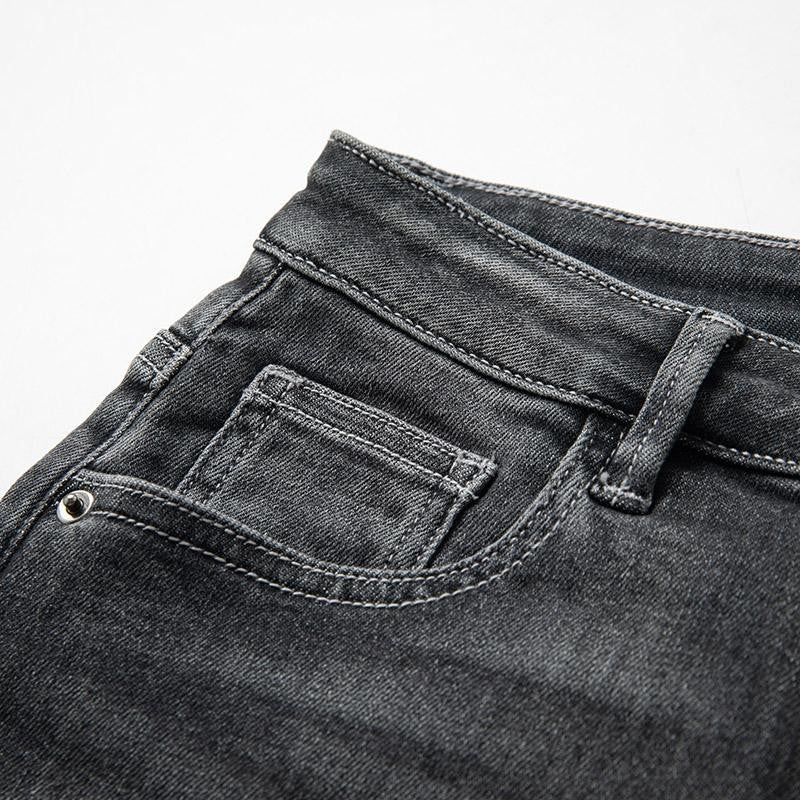 Asymmetric Heavy Embroidered Denim Shorts