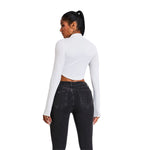 Mock Neck Curved-Hem Long-Sleeve Top